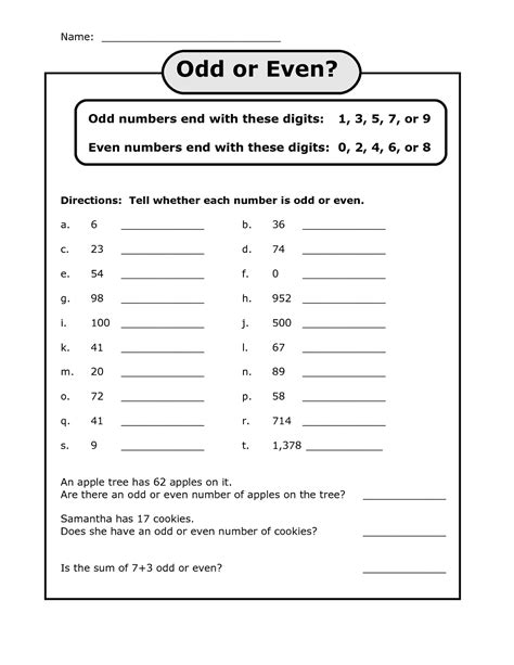 Rules for Even and Odd Numbers (worksheets, .